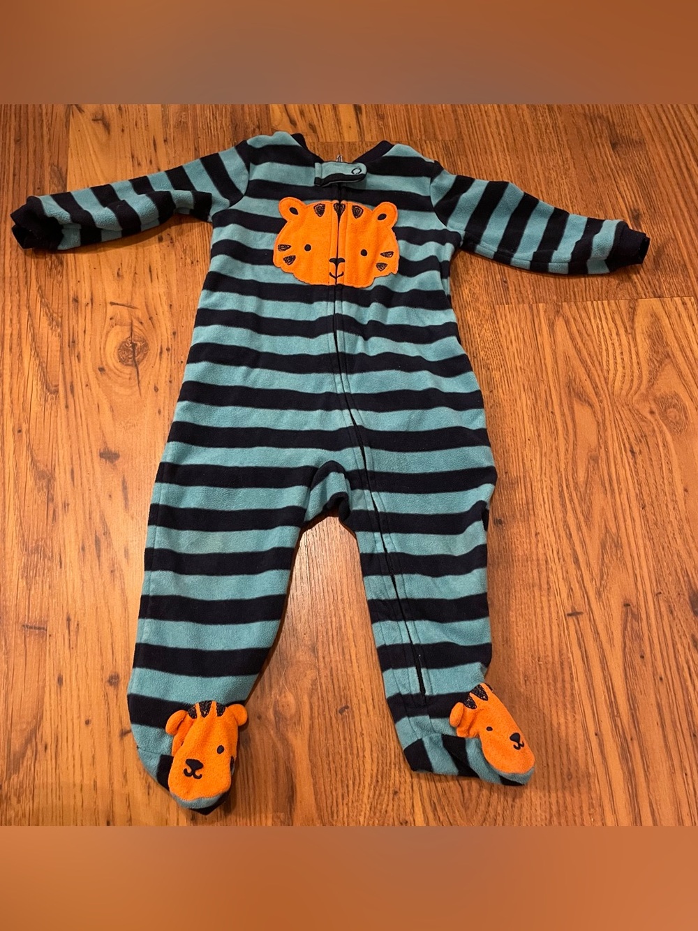 Carter's Teal & Black Striped Tiger Footed One-Piece